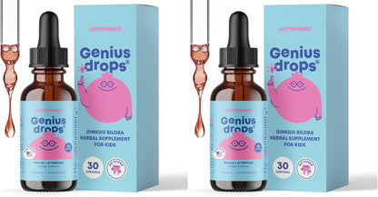 JoySpring Genius Drops for Kids | Clinically Proven Focus Supplement | Liquid Herbal Focus Supplement with Ginkgo Biloba for Kids (1 fl oz) 30 Servings