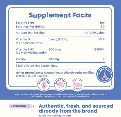 JoySpring LingoLeap – Liquid Kids Formula with Zeolite Clinoptilolite, Methylated B12 & Vitamin D3 | Gentle Daily Support for Kids’ Wellness | Ages 3+ | (1fl oz) 30 Servings