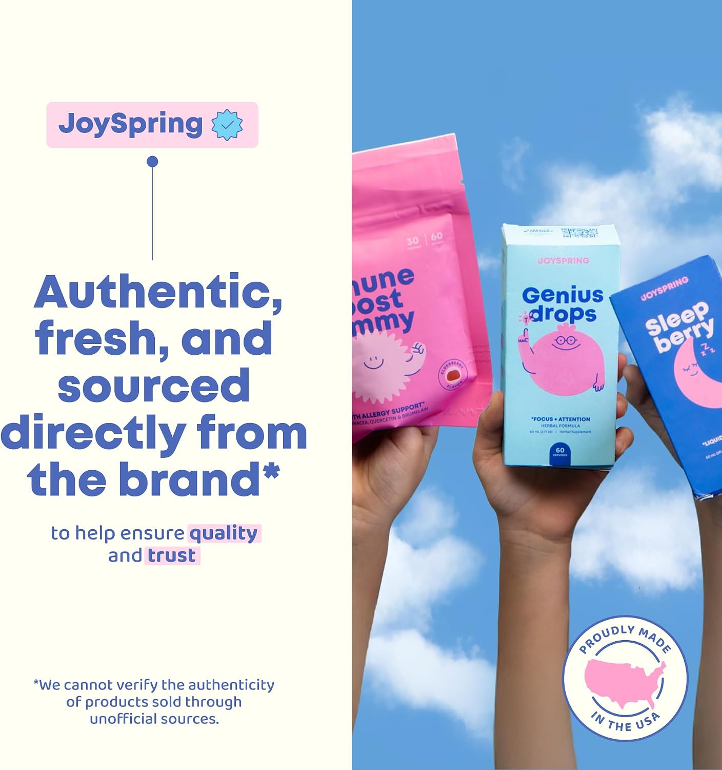JoySpring BrainyBelly Kids Probiotic, Brain & Gut Support, Unflavored | SunPS phosphatidylserine + 2 probiotic strains. Sugar-free, dye-free, vegan powder stick. Stir into any drink. 30 ct, ages 4+