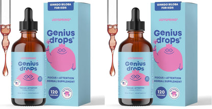 JoySpring Genius Drops for Kids | Clinically Proven Focus Supplement | Liquid Herbal Focus Supplement with Ginkgo Biloba for Kids (1 fl oz) 30 Servings