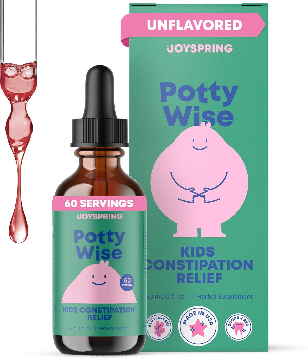 JoySpring Potty Wise Drops – Natural Constipation Relief for Kids & Toddlers – Elderberry, Licorice Root Extract, Fennel Seed & Senna – Sugar-Free Vegan Liquid Blend Supplement (1 fl oz) 30 Servings