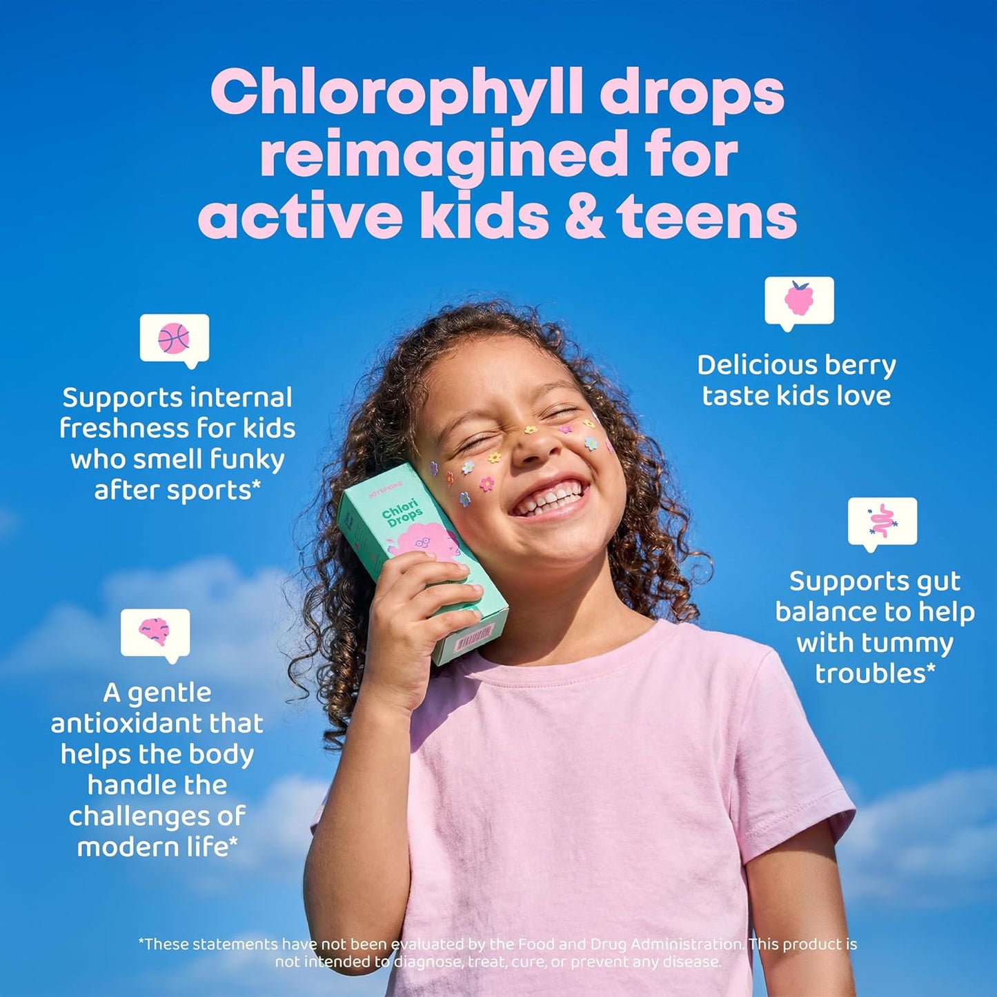 JoySpring Liquid Chlorophyll Drops for Kids | Super Greens for Kids Infused with Elderberry & Chlorophyll for Bad Breath | Sugar Free Body Deodorizing Supplement (1 fl oz, Berry Flavor, 30 Servings)